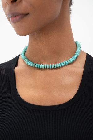 Turquoise Rondelle Strand, Yellow Gold