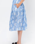 Sprayed Roses Print Skirt, Iris Blue