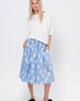 Sprayed Roses Print Skirt, Iris Blue