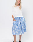 Sprayed Roses Print Skirt, Iris Blue