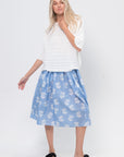 Sprayed Roses Print Skirt, Iris Blue