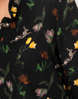 Tulips and Hares Print Envers Satin Top, Black