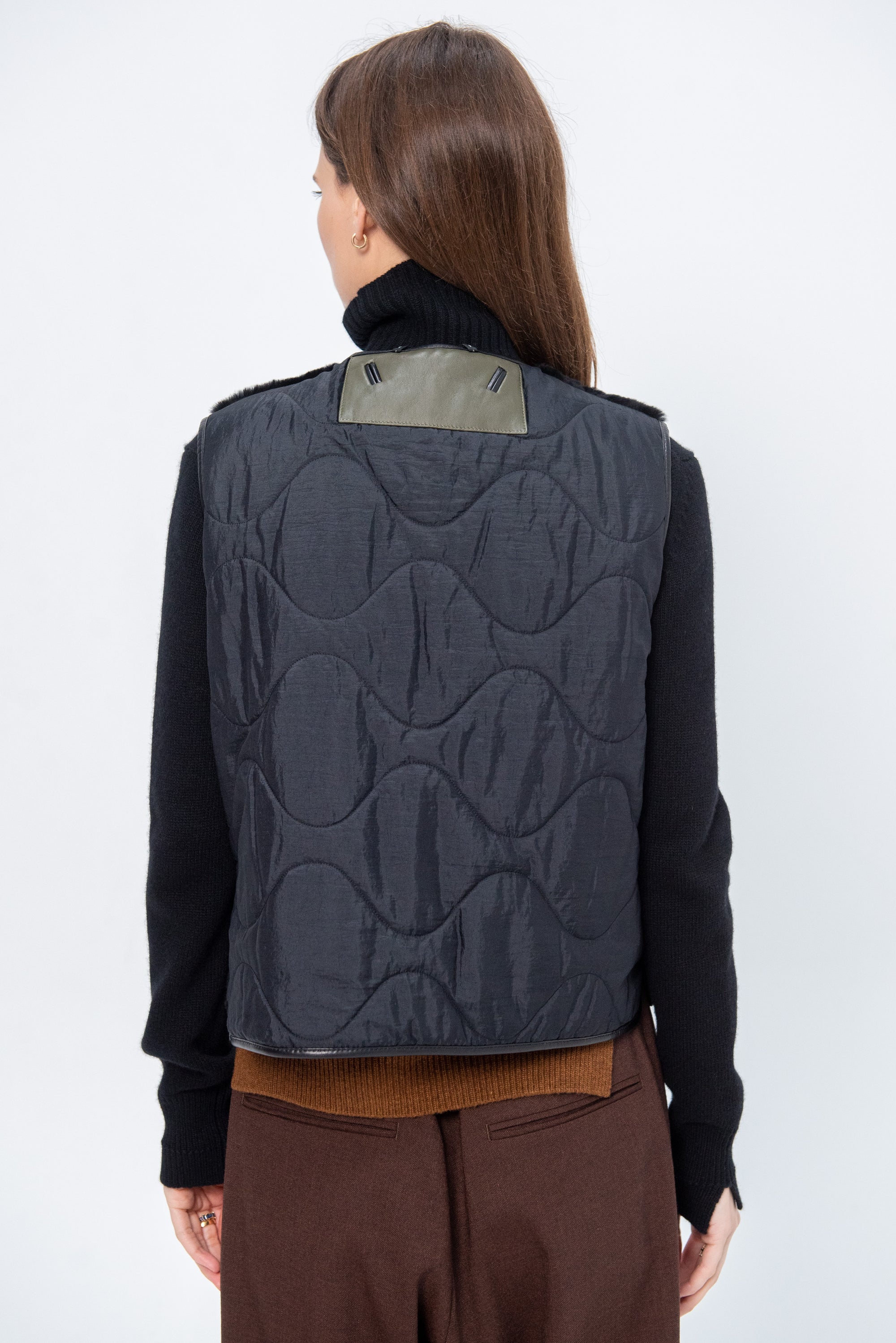 Cropped Aviator Vest, Black & Dark Olive