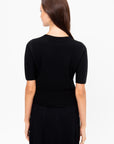 Ori - Fine Top with Elbow-Length Sleeves, Deep Black