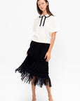 Danse - Knit Pencil Skirt with Fringe, Deep Black