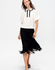 Danse - Knit Pencil Skirt with Fringe, Deep Black