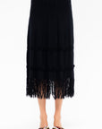 Danse - Knit Pencil Skirt with Fringe, Deep Black