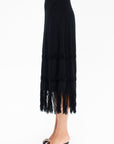 Danse - Knit Pencil Skirt with Fringe, Deep Black