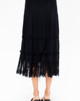 Danse - Knit Pencil Skirt with Fringe, Deep Black