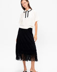 Danse - Knit Pencil Skirt with Fringe, Deep Black
