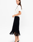 Danse - Knit Pencil Skirt with Fringe, Deep Black