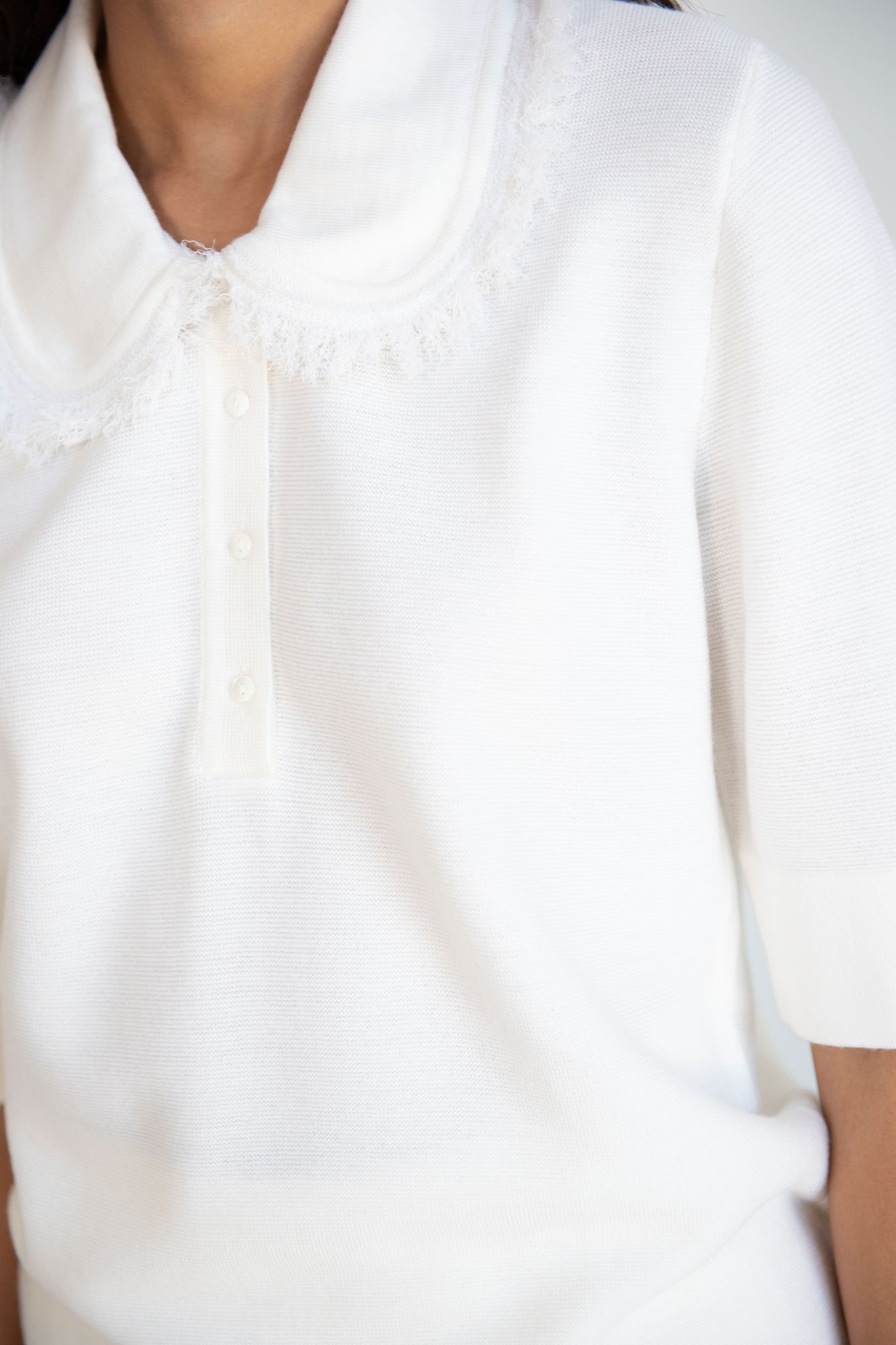 MOLLI - Aimee Fringed Collar Knit Top, Milk