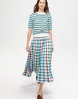 Divin2 - Fine Knit Top With Colorful Stripes, Natural-Green-Blue