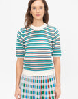 Divin2 - Fine Knit Top With Colorful Stripes, Natural-Green-Blue