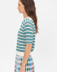 Divin2 - Fine Knit Top With Colorful Stripes, Natural-Green-Blue