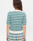 Divin2 - Fine Knit Top With Colorful Stripes, Natural-Green-Blue