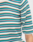 Divin2 - Fine Knit Top With Colorful Stripes, Natural-Green-Blue
