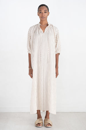 Stripe Shirred Dress, Light Beige