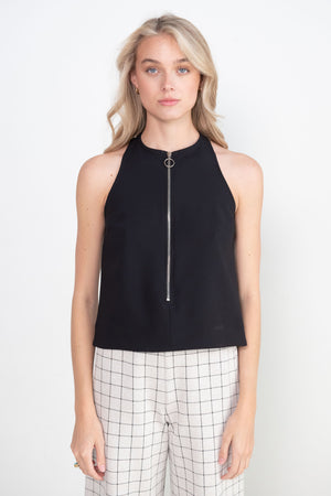 Nomia - Structured Crepe Cropped Zip Top, Black