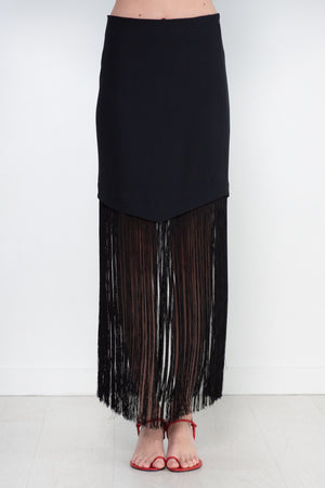Nomia - Structured Crepe Asymmetric Fringe Skirt, Black