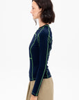 Long Sleeve Paneled Scuba Top, Ink & Grass