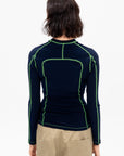 Long Sleeve Paneled Scuba Top, Ink & Grass