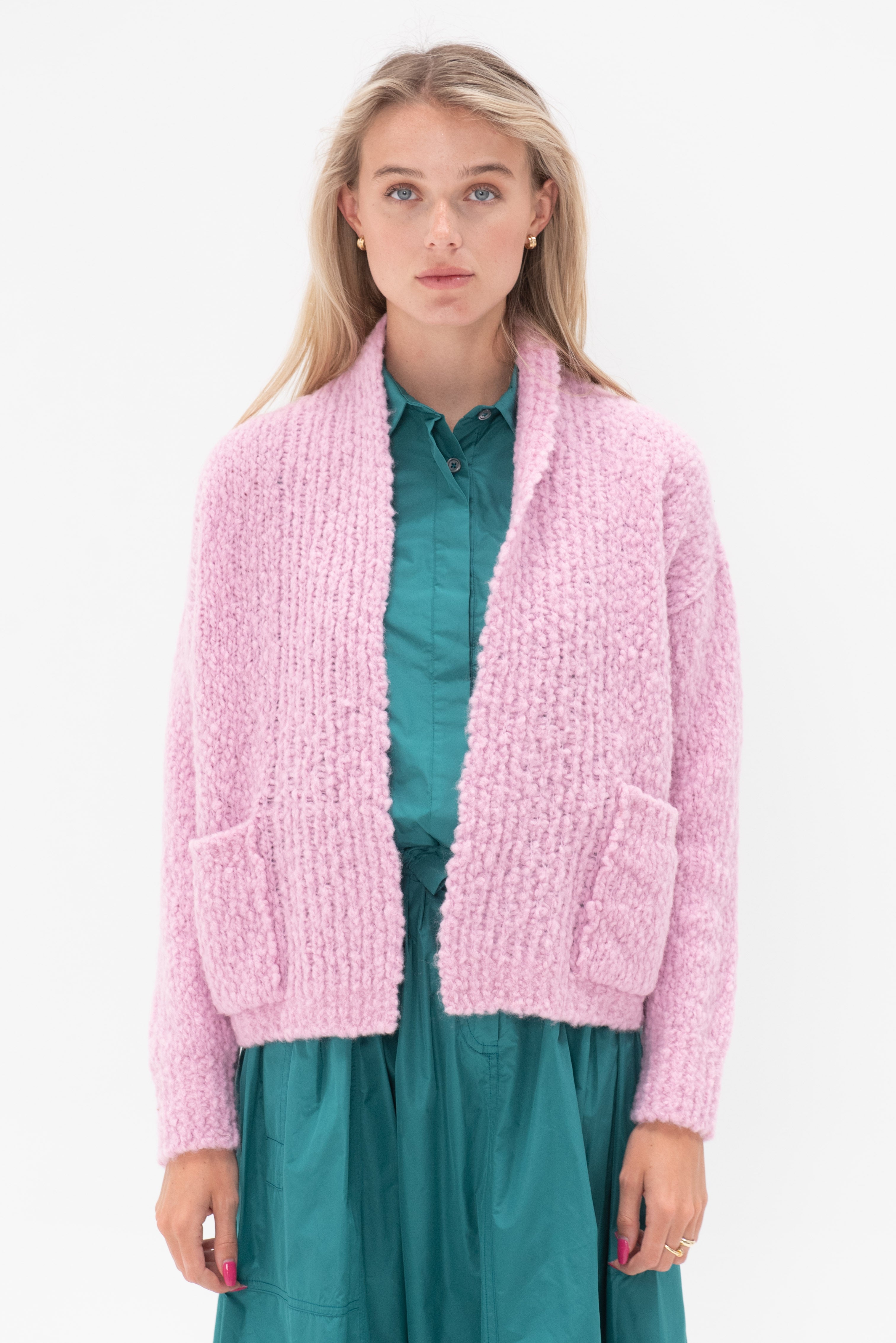 Odeeh Fluffy WickYarn Cardigan, Fairy Floss Kick Pleat