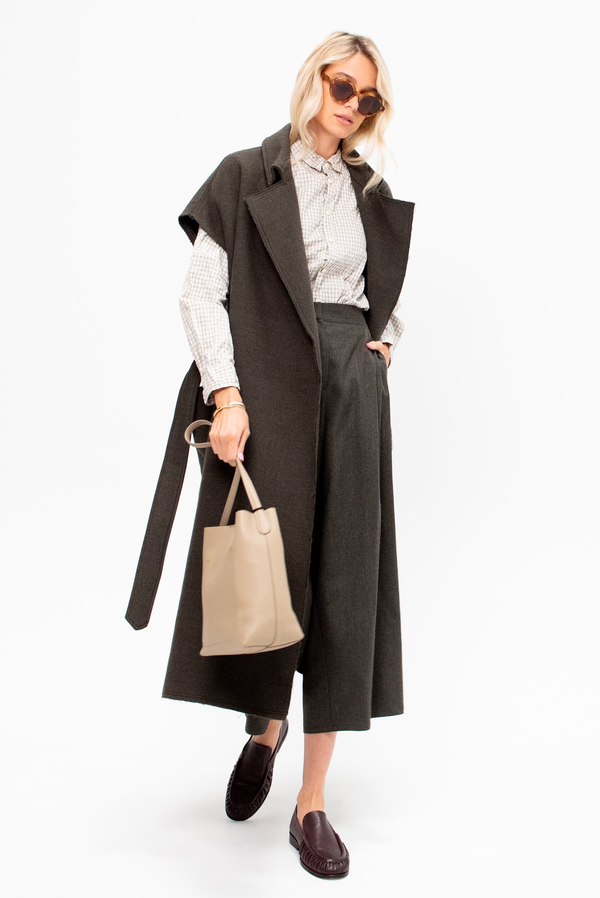 Washed Organic Cotton Mini Checkered Shirt, Off White