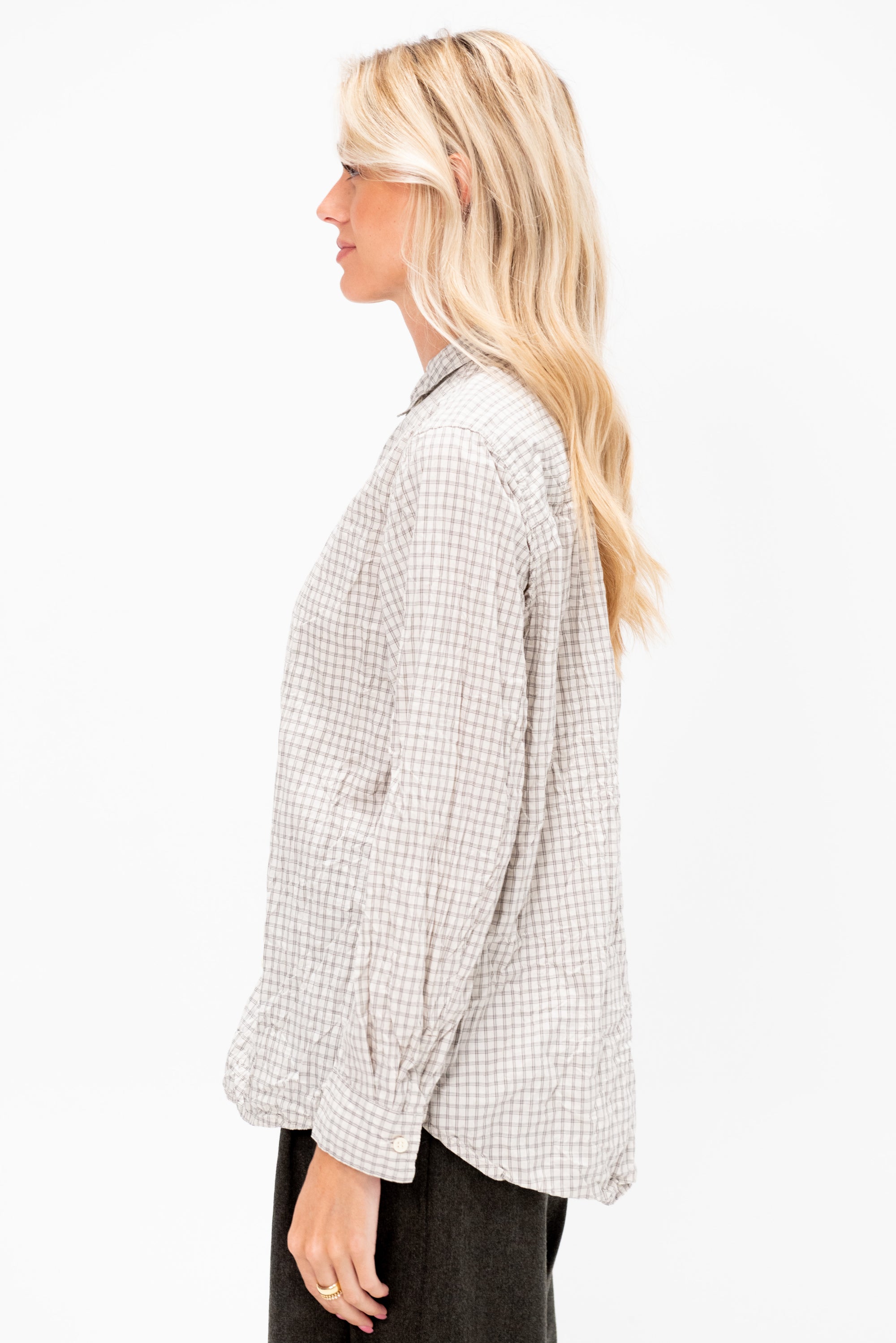 Washed Organic Cotton Mini Checkered Shirt, Off White
