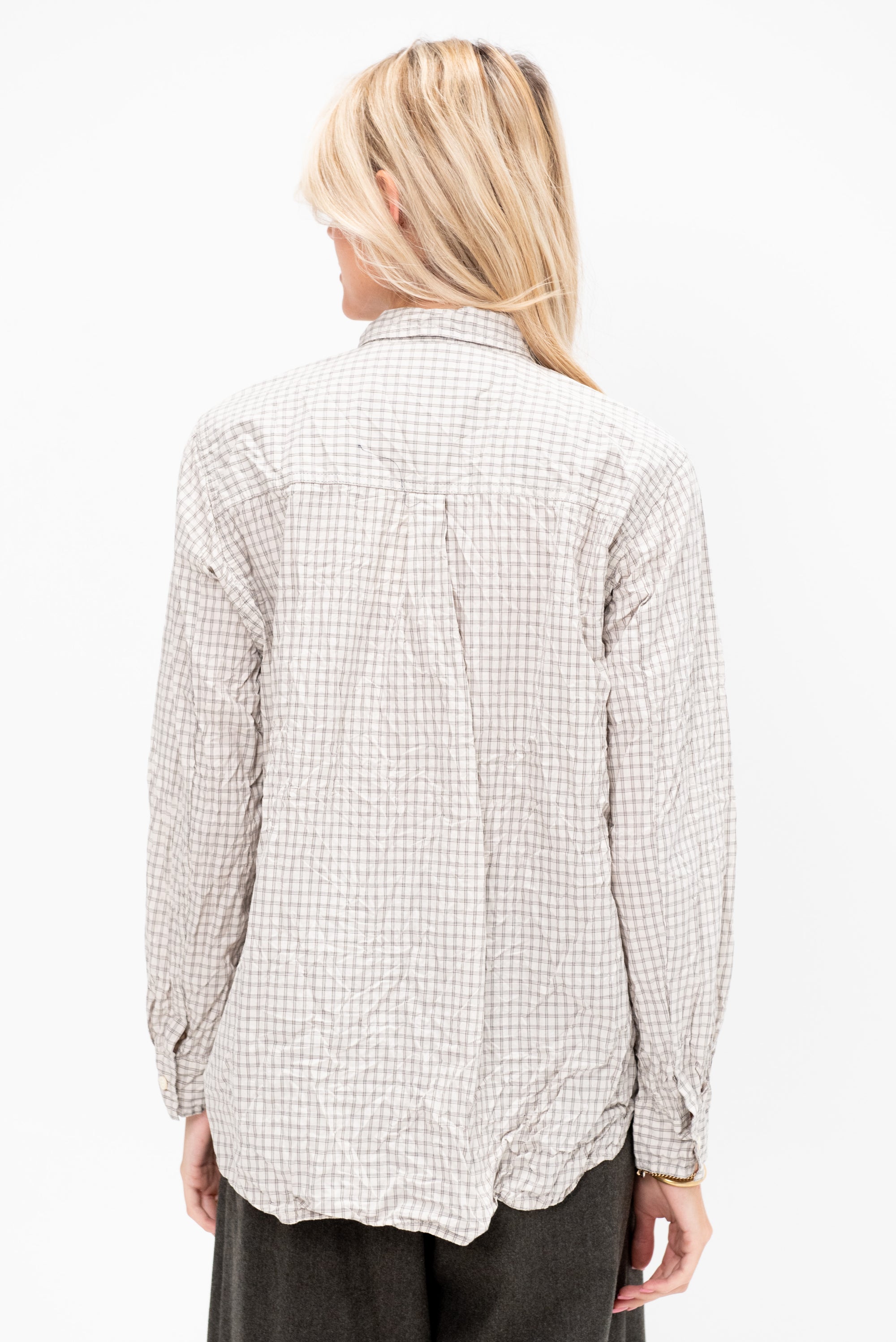 Washed Organic Cotton Mini Checkered Shirt, Off White