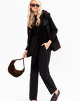 Cotton Grosgrain Tapered Pants, Dark Brown