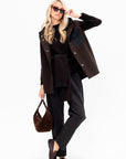 Cotton Grosgrain Tapered Pants, Dark Brown