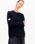 Checked Pattern Crewneck Knit, Dark Blue