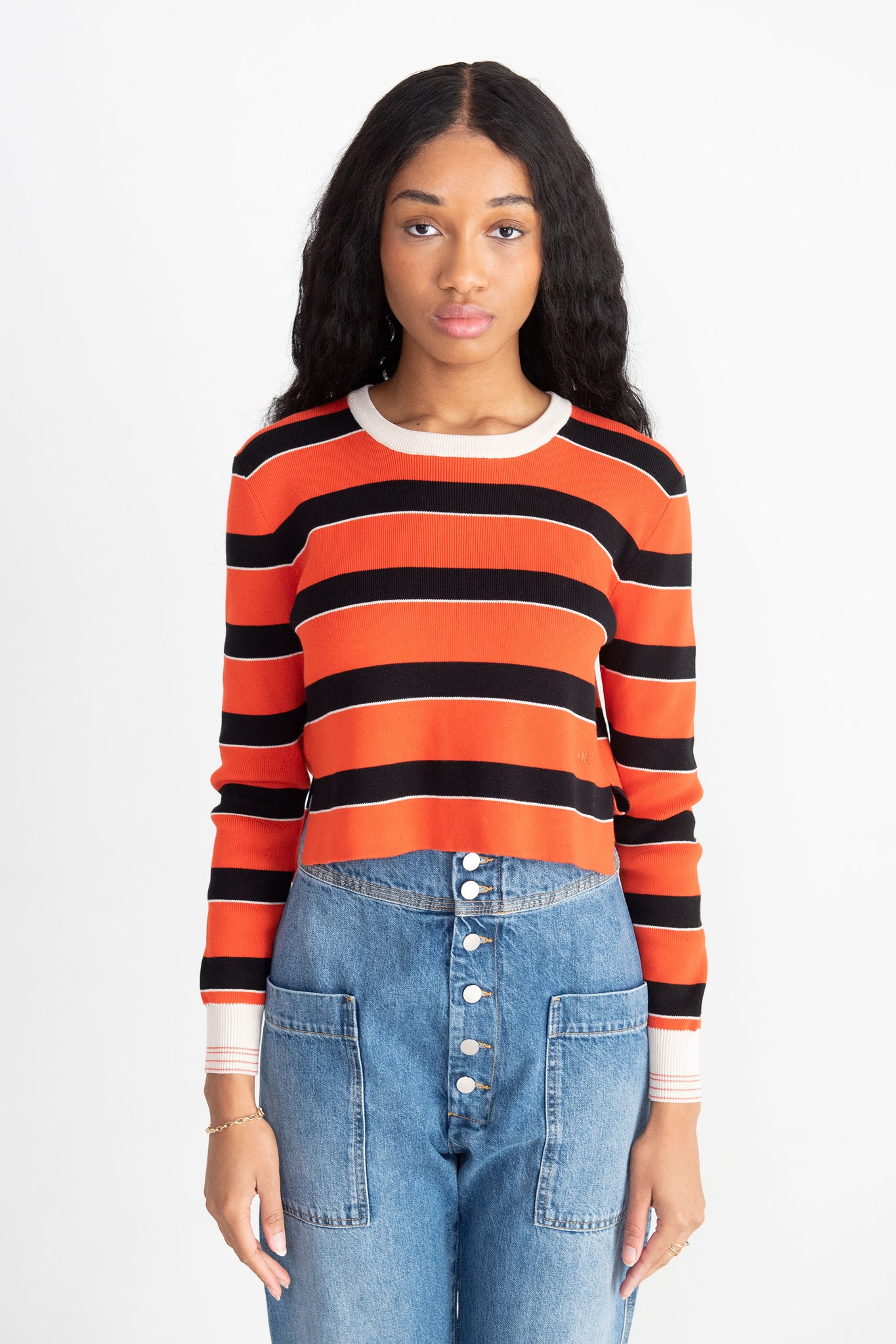 PLAN C - Striped Cotton Sweater, Red