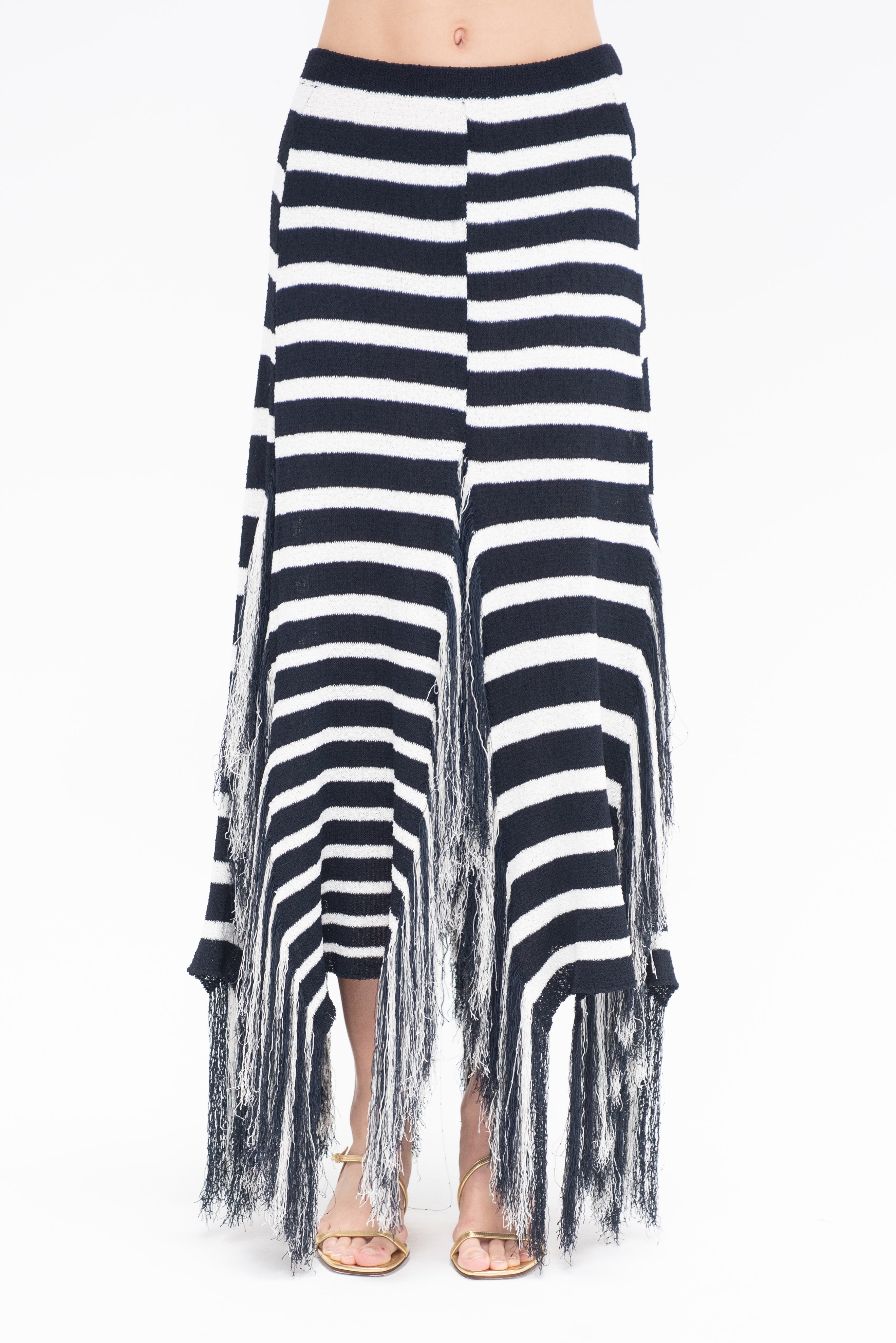 Proenza Schouler Skirt Yves Stripe Fringe Knit, Navy Multi
