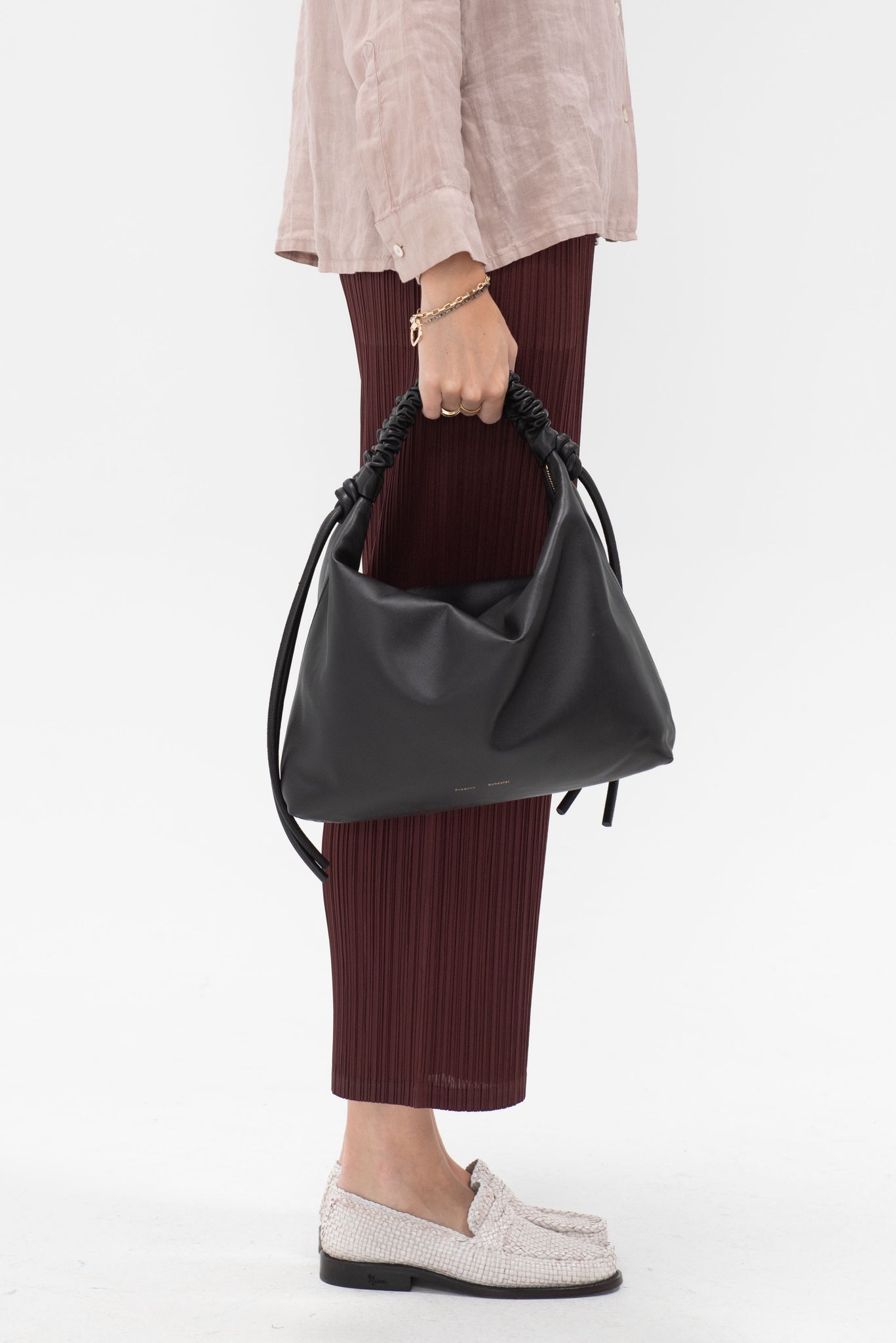 Medium Drawstring Shoulder Bag, Black