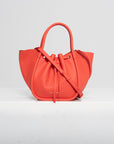 Small Ruched Tote, Vermillion