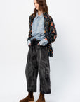 Cropped Pleated Sweatpant, Washed Black