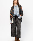 Cropped Pleated Sweatpant, Washed Black