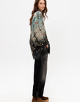 Drop Neck Shirt, Dipped Black Turquoise