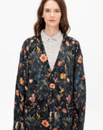 Printed Boyfriend Cardigan, Floral with Angels Black