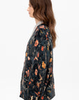 Printed Boyfriend Cardigan, Floral with Angels Black