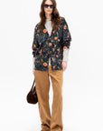 Printed Boyfriend Cardigan, Floral with Angels Black