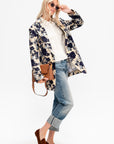 Oversized Ragged Blazer, Black & Cream Floral