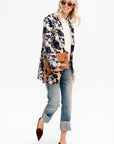 Oversized Ragged Blazer, Black & Cream Floral