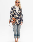 Oversized Ragged Blazer, Black & Cream Floral