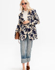 Oversized Ragged Blazer, Black & Cream Floral