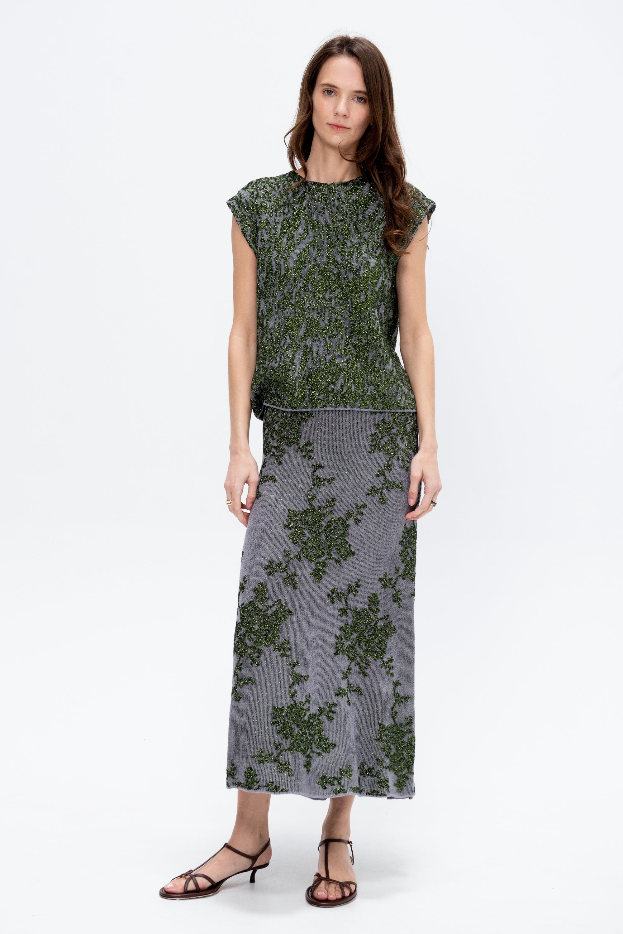 Broccada Skirt, Dove Green