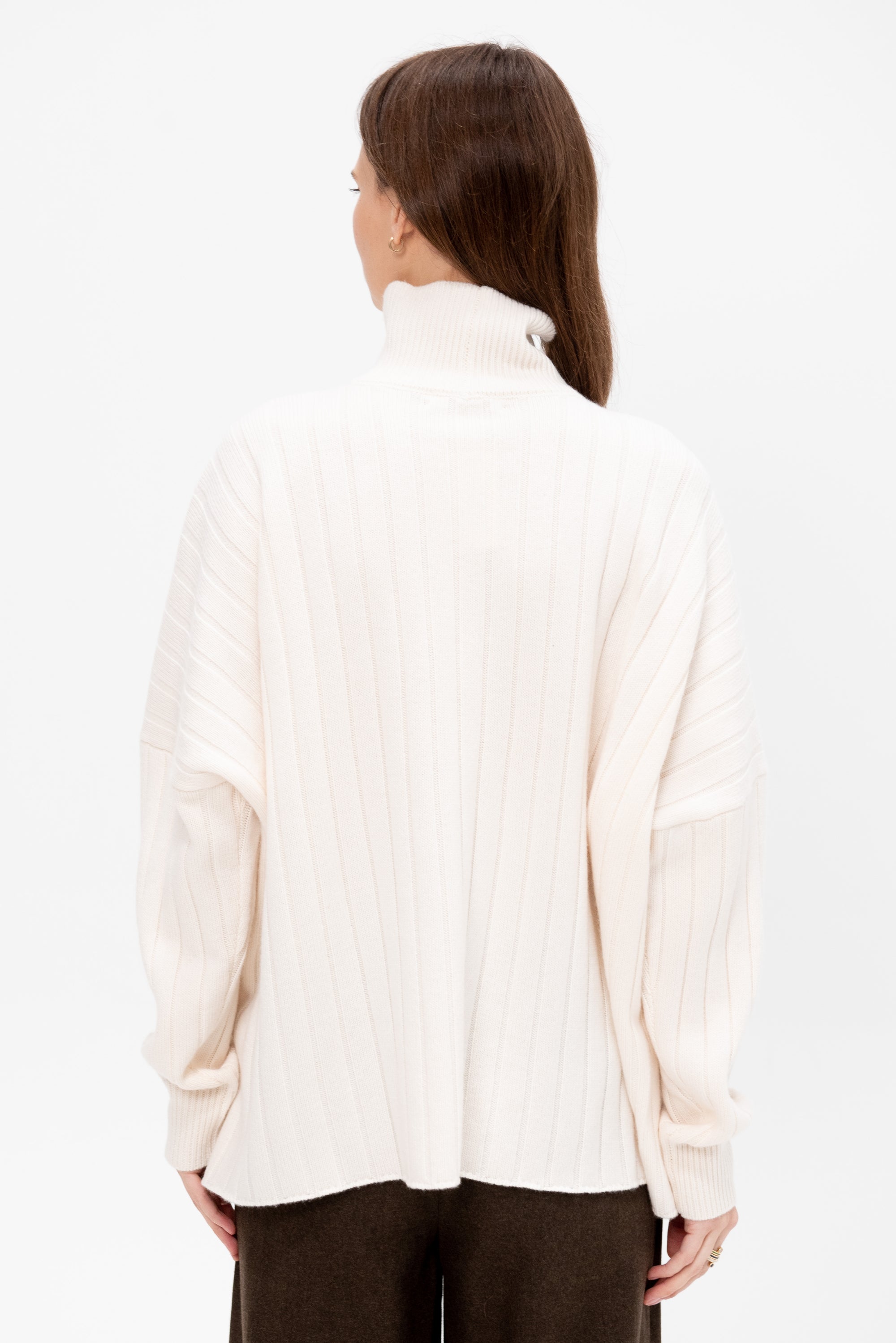 Rib Paneled Turtleneck Sweater, Ivory