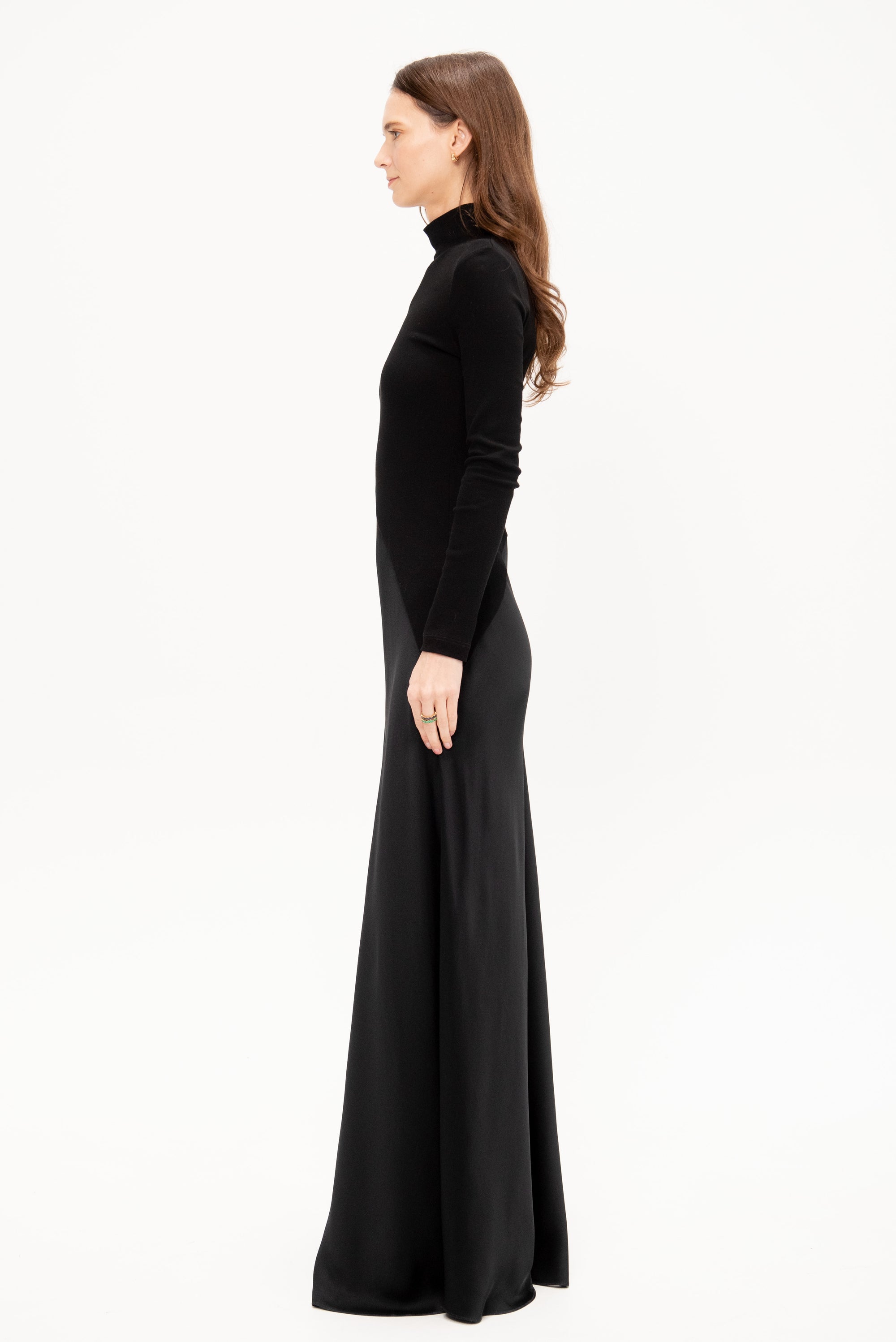 Bias Turtleneck Combo Maxi Dress, Black